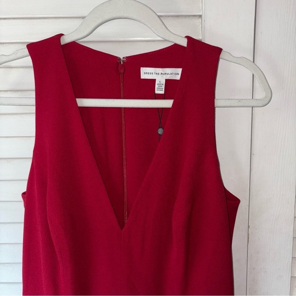 NWT Dress the Population Catalina Crepe VNeck Sleeveless A-Line Dress Burgandy L - Picture 4 of 8